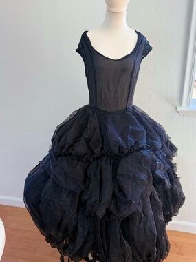 Voluminous Black Layered Tulle Ball Gown